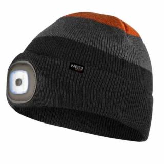 Czapka czarno-szaro-pomarańczowa z latarką LED Warm Neo Tools 81-631