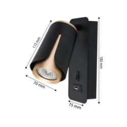 Kinkiet do czytania GU10 czarno-złoty USB Xudo XD-IK270B