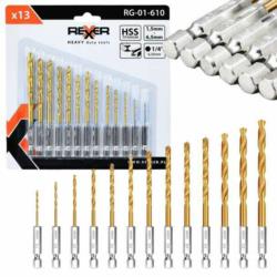 Wiertła HSS TiN 1,5-6,5mm HEX 1/4" Rexxer RG-01-610 13szt/op