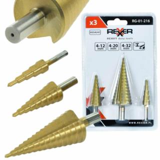 Wiertła stopniowe 4-12/4-20/4-32mm Rexxer RG-01-216 3szt/op