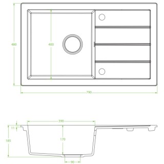 LAVEO TRZYNASTKA - ZLEWOZMYWAK 48X79CM SBPA711T 1-KOMOROWY SYFON+ BATERIA czarny