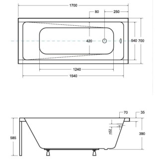 WANNA PROSTOKĄTNA MODERN SLIM 170x70 WAM-170-SL