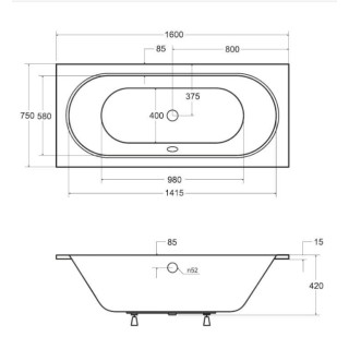 WANNA PROSTOKĄTNA VITAE SLIM WAV-160-SL 160x75