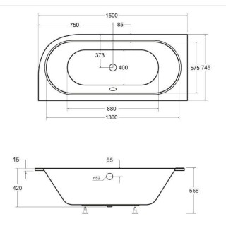 WANNA ASYMETRYCZNA AVITA SLIM WAV-150-SP 150x75