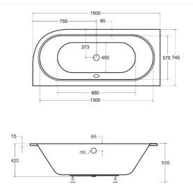 WANNA ASYMETRYCZNA AVITA SLIM WAV-150-SP 150x75