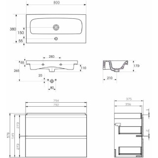 SET 979 MODUO SLIM 80 SZAFKA+UMYWALKA S801-225