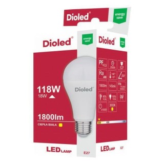 ŻARÓWKA LED DD E27 18W 1800lm 3000K CIEPŁA BIAŁA DIOLED