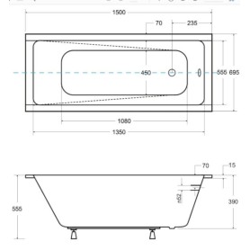 WANNA PROSTOKĄTNA MODERN SLIM 150X70 WAM-150-SL