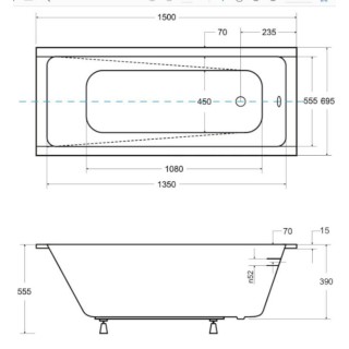 WANNA PROSTOKĄTNA MODERN SLIM 150X70 WAM-150-SL