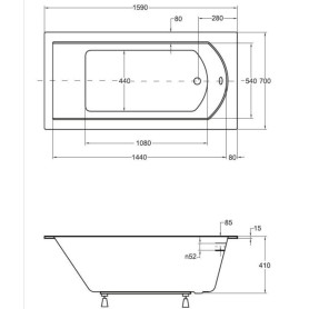 WANNA PROSTOKĄTNA SHEA SLIM  WAS-160-SL 160x70