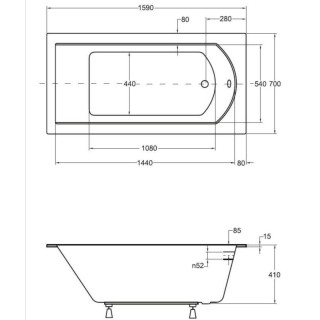 WANNA PROSTOKĄTNA SHEA SLIM  WAS-160-SL 160x70