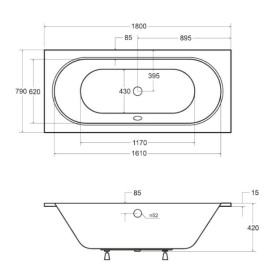 WANNA PROSTOkĄTNA VITAE SLIM  WAV-180-SL 180X80