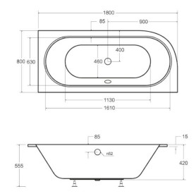 WANNA ASYMETRYCZNA AVITA SLIM WAV-180-SP 180x80