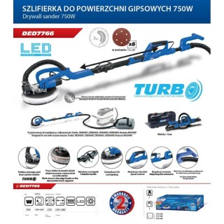 SZLIFIERKA 750W DO POW.GIPSOWYCH LED DED7766 WALIZKA