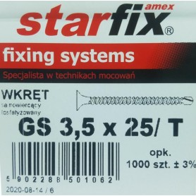 WKRĘTY FOSFATOWANE 3,5x25 METAL GS3525T STARFIX op.1000szt