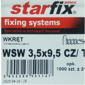 WKRĘTY FOSFATOWANE WSW 3,5x9,5  METAL WSW3595CZT STARFIX op.1000szt