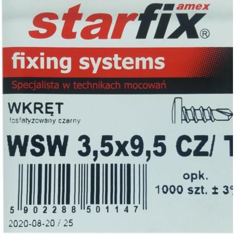 WKRĘTY FOSFATOWANE WSW 3,5x9,5  METAL WSW3595CZT STARFIX op.1000szt