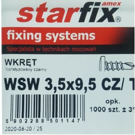 WKRĘTY FOSFATOWANE WSW 3,5x9,5  METAL WSW3595CZT STARFIX op.1000szt