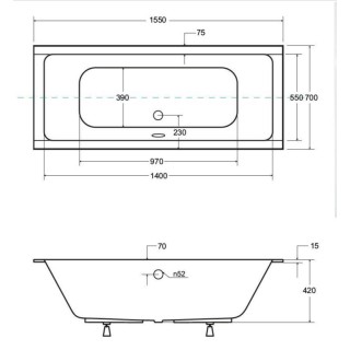 WANNA PROSTOKĄTNA QUADRO SLIM WAQ-155-SL 155x70