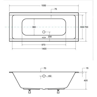 WANNA PROSTOKĄTNA QUADRO SLIM WAQ-155-SL 155x70