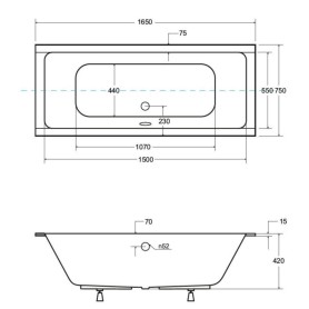 WANNA PROSTOKĄTNA QUADRO SLIM WAQ-165-SL 165X75