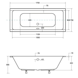 WANNA PROSTOKĄTNA QUADRO SLIM WAQ-170-SL 170x75