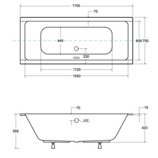 WANNA PROSTOKĄTNA QUADRO SLIM WAQ-170-SL 170x75