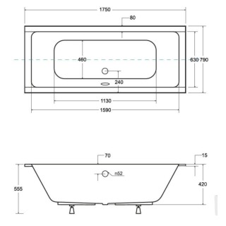 WANNA PROSTOKĄTNA QUADRO SLIM WAQ-175-SL 175x80